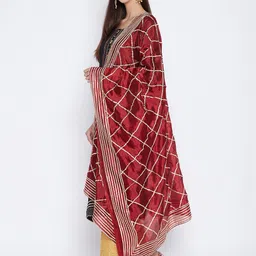Clora Creation Maroon & Silver-Toned Checked Dupatta with Gotta Patti-5