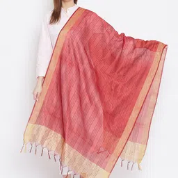 Clora Creation Maroon & Gold-Toned Striped Tissue Silk Dupatta-35