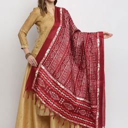 Dupatta Bazaar Maroon & White Batik Printed Dupatta-5