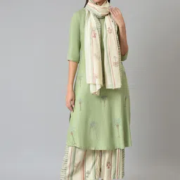 W Printed Rayon Kurta With Parallel Pant & Dupatta image 1