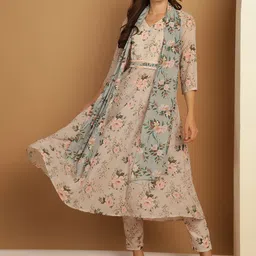 Jompers Women Floral Printed Regular Sequinned Kurta with Trousers & With Dupatta-picture-3