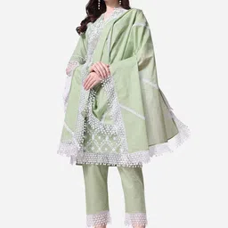Berrylicious Ethnic Motifs Embroidered Sequined Pure Cotton Kurta with Trousers & Dupatta-22