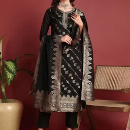 KALINI Ethnic Motifs Woven Design Regular Kurta with Trousers & Dupatta image 1