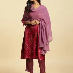 W Purple & Gold-Toned Gotta Patti Dupatta-86