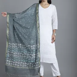 LOOM LEGACY Abstract Woven Design Zari Chanderi Dupatta-39