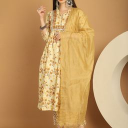 Tulsattva Floral Printed Mirror Work Kurta With Trousers & Dupatta-image-88