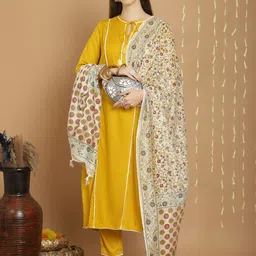 Tulsattva Tie-Up Neck Kurta With Trousers & Dupatta-picture-17