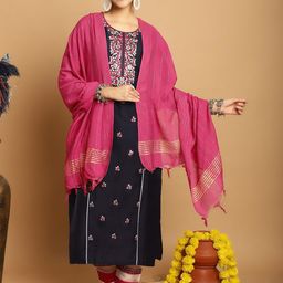 Tulsattva Ethnic Motifs Embroidered Regular Thread Work Kurta With Trousers & Dupatta-13