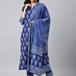 KALINI Women Blue Ethnic Motifs Printed Kurta with Trousers & With Dupatta-13