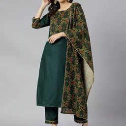 KALINI Women Green Yoke Design Kurta with Trousers & With Dupatta-image-98