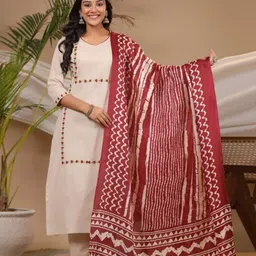 KALINI Ethnic Motifs Thread Work Embroidered V-Neck kurta With Pant & Dupatta-picture-53