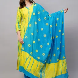 GoSriKi Bandhani Printed V-Neck Regular Kurta with Trousers & With Dupatta-picture-47