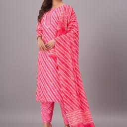 GORGONE Women Striped Regular Kurta with Trousers & With Dupatta-image-23