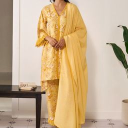 anayna Floral Printed A-Line Kurta with Trousers & Dupatta-10