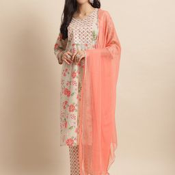 KALINI Floral Printed Thread Work Pure Cotton Kurta With Trousers & Dupatta-picture-13