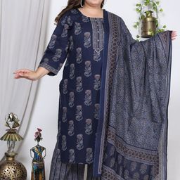 Swasti Plus Size Floral Printed Pure Cotton Kurta With Trousers & Dupatta image 1