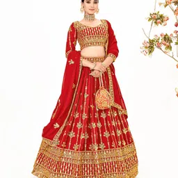 SHOPGARB Embroidered Sequinned Semi-Stitched Lehenga & Unstitched Blouse With Dupatta-picture-34