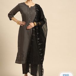 Sangria Embroidery Pure Cotton Straight Kurta With Trouser & Dupatta-picture-46