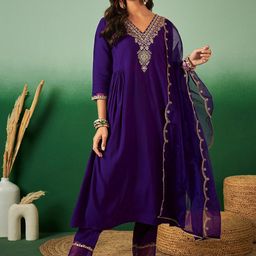 Sangria Embroidered Kurta with Trousers & With Dupatta image 4