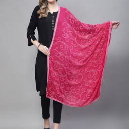 LOOM LEGACY Floral Embroidered Chiffon Dupatta-21