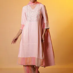 AURELIA Floral Printed Regular Thread Work Kurta With Palazzos & Dupatta-3