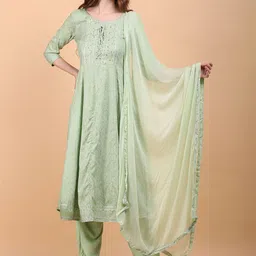TOULIN Floral Printed Gotta Patti Kurta with Trousers & Dupatta image 1
