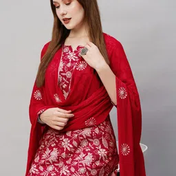 KALINI Floral Printed Regular Kurta with Trouser & Dupatta image 2
