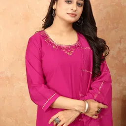 TWINS LADY Floral Yoke Design Regular Mirror Work Kurta with Trousers & With Dupatta image 2