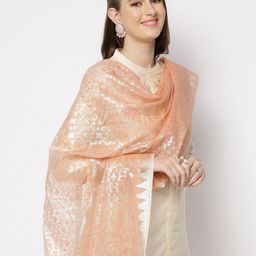 Dupatta Bazaar Peach-Coloured & Gold-Toned Ethnic Motifs Woven Design Dupatta With Zari image 5