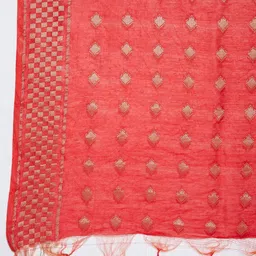 Clora Creation Red & Gold-Toned Woven Design Pure Cotton Dupatta image 2