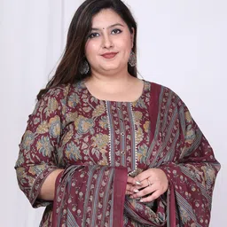 KALINI Plus Size Floral Printed Regular Pure Cotton Kurta with Palazzos & Dupatta image 2