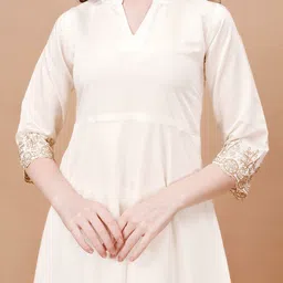 KALINI Thread Work Mandarin Collar Anarkali Kurta with Palazzos & With Dupatta image 2