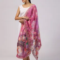 Kaizen TEXO FAB Floral Printed Linen Dupatta With Zari image 5