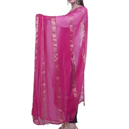 Alakh Creation Striped Chiffon Woven Design Zari Dupatta image 5