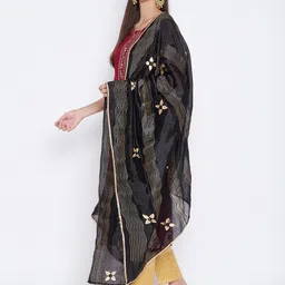 Clora Creation Black & Gold-Toned Printed Dupatta with Mirror Work image 3