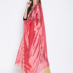 Clora Creation Peach-Coloured & Gold-Coloured Embroidered Dupatta with Gotta Patti image 3