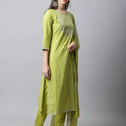 KALINI Ethnic Motifs Printed Thread Work Pure Cotton Kurta with Trousers & Dupatta image 4
