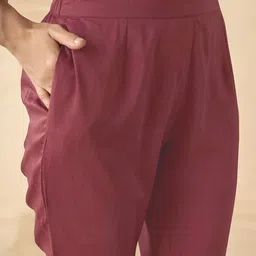 Anouk Maroon Ethnic Motifs Embroidered Sequined Kurta with Trousers & Dupatta image 4
