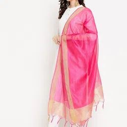 Clora Creation Magenta & Beige Striped Dupatta image 5