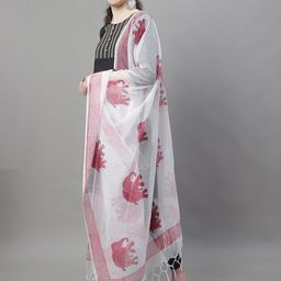 LOOM LEGACY Ethnic Motifs Printed Dupatta With Tasselled Border image 3