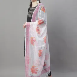LOOM LEGACY Ethnic Motifs Printed Dupatta With Tasselled Border image 4