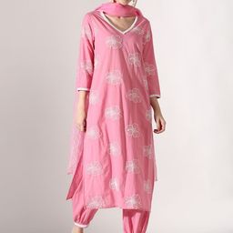 Anouk Pink Floral Embroidered Pure Cotton Kurta with Salwar & Dupatta-picture-46