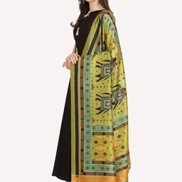 Kaizen TEXO FAB Green & Red Ethnic Motifs Printed Dupatta image 5