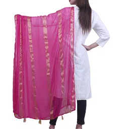 Alakh Creation Striped Chiffon Woven Design Zari Dupatta image 4