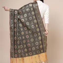 Clora Creation Ethnic Motifs Woven Design Silk Dupatta with Zari image 5