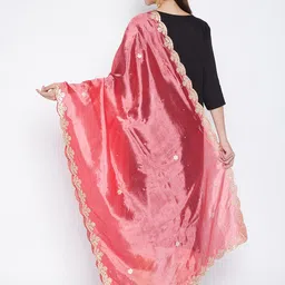 Clora Creation Peach-Coloured & Gold-Coloured Embroidered Dupatta with Gotta Patti image 2
