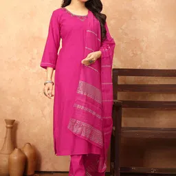 TWINS LADY Floral Yoke Design Regular Mirror Work Kurta with Trousers & With Dupatta image 4