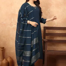 TWINS LADY Floral Yoke Design Regular Mirror Work Kurta with Trousers & With Dupatta image 4