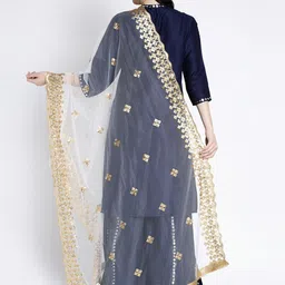 Clora Creation White & Gold-Toned Ethnic Motifs Embroidered Dupatta with Sequinned image 3