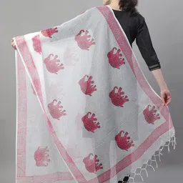 LOOM LEGACY Ethnic Motifs Printed Dupatta With Tasselled Border image 2
